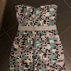 ⬜️⬛️🟦🟩Gray, Turquoise, Black & White Strapless Dress